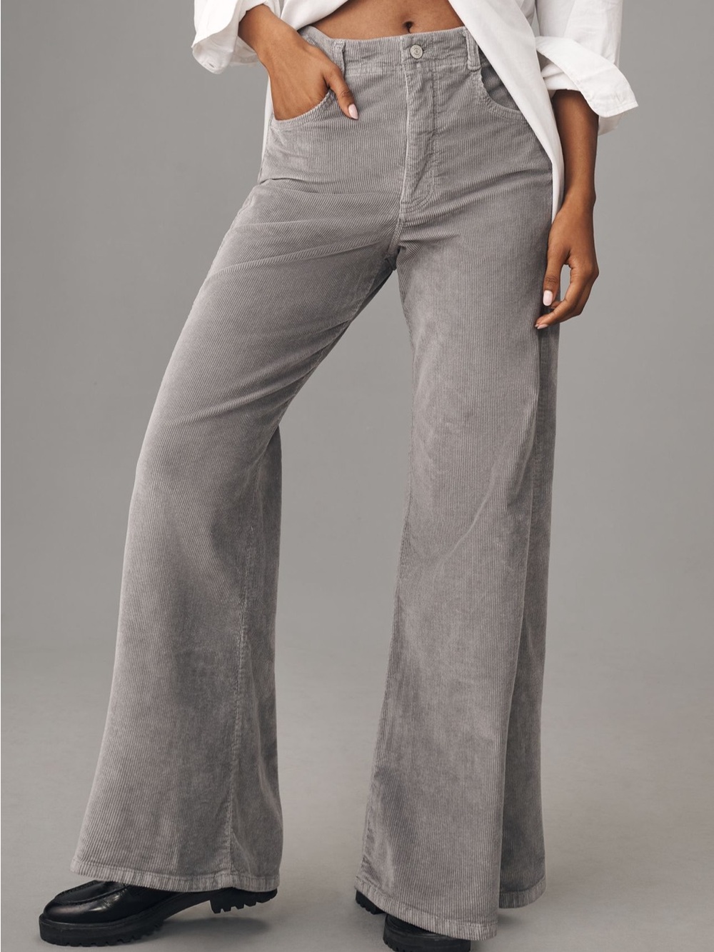 Pilcro Anthropologie Adi Corduroy Mid-rise Flare Jeans Size 20 Gray - Picture 4 of 13